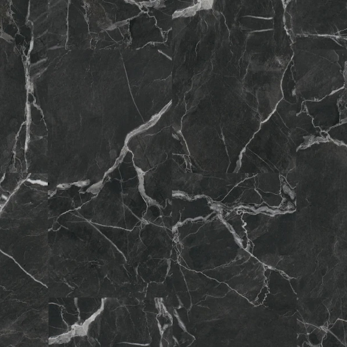 Black marble texture with gray vein floor tile. BiYork Hydrogen 6 Onyx luxury vinyl tile.