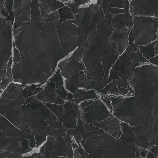 Black marble texture with gray vein floor tile. BiYork Hydrogen 6 Onyx luxury vinyl tile.